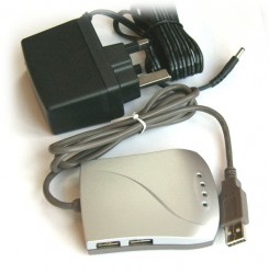 USB 1.1 4 Port Hub with PSU - Silver