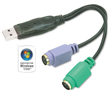 USB to PS/2 Adapter - Slimline Black (USB to Keyboard & Mouse)