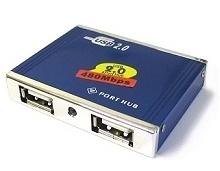 Four Port Mini USB2 Hub with PSU - Metallic Blue