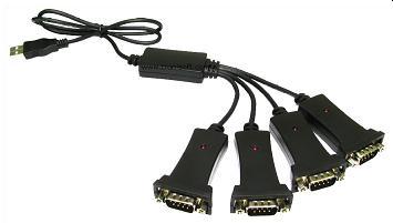Quad USB to Serial Prolific Adapter with LED - Black